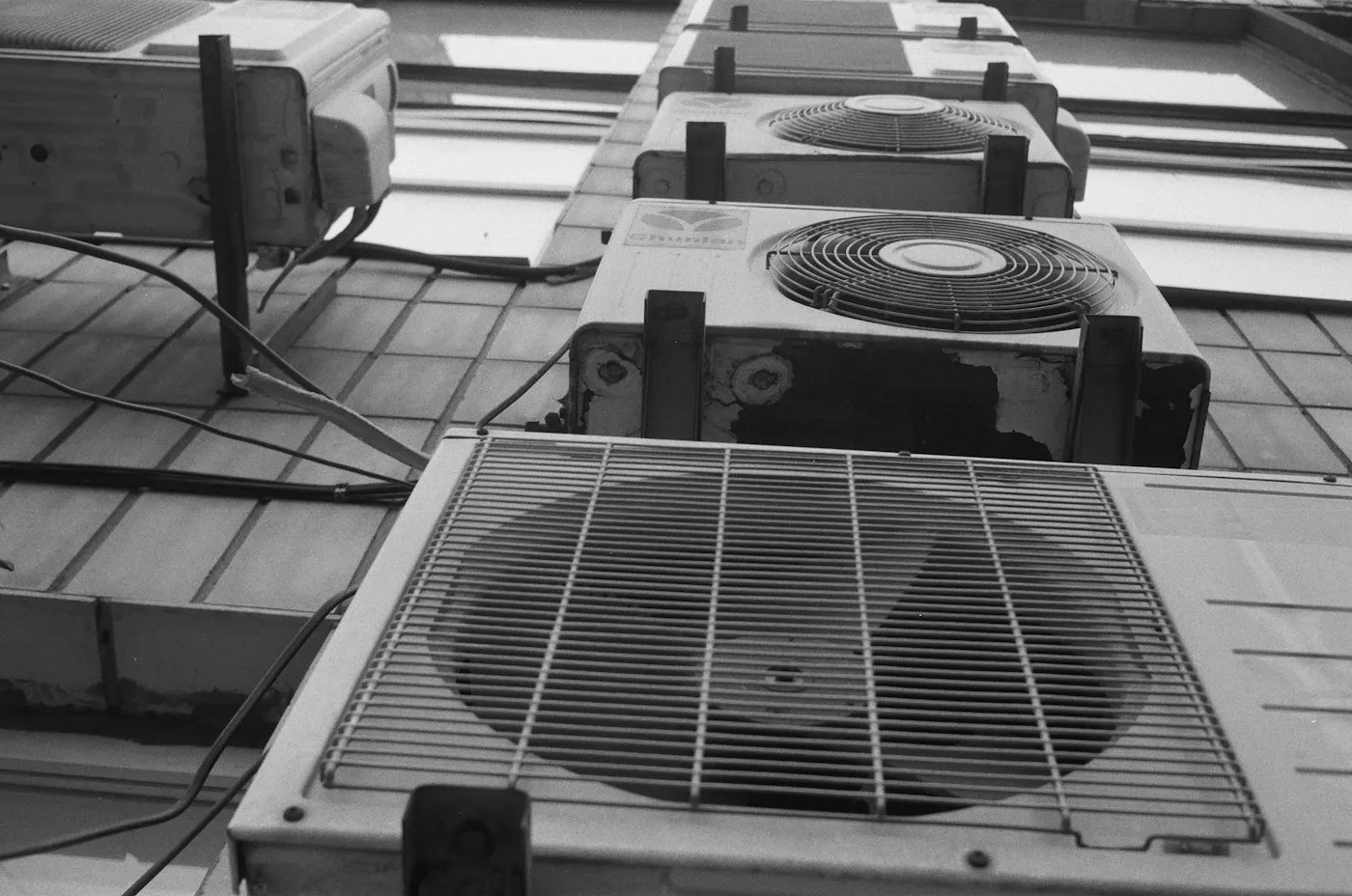 External condenser units mounted on a building