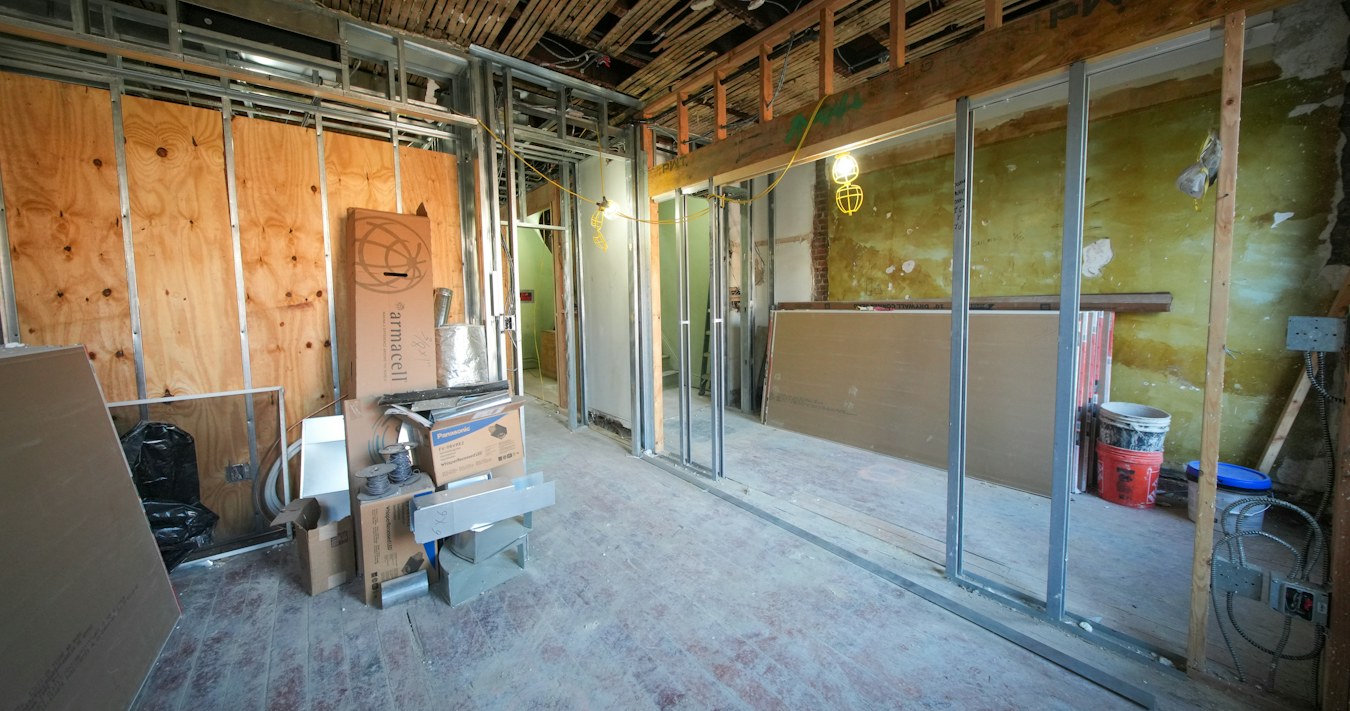 Interior under construction with stud partitions Interior under construction with stud partitions