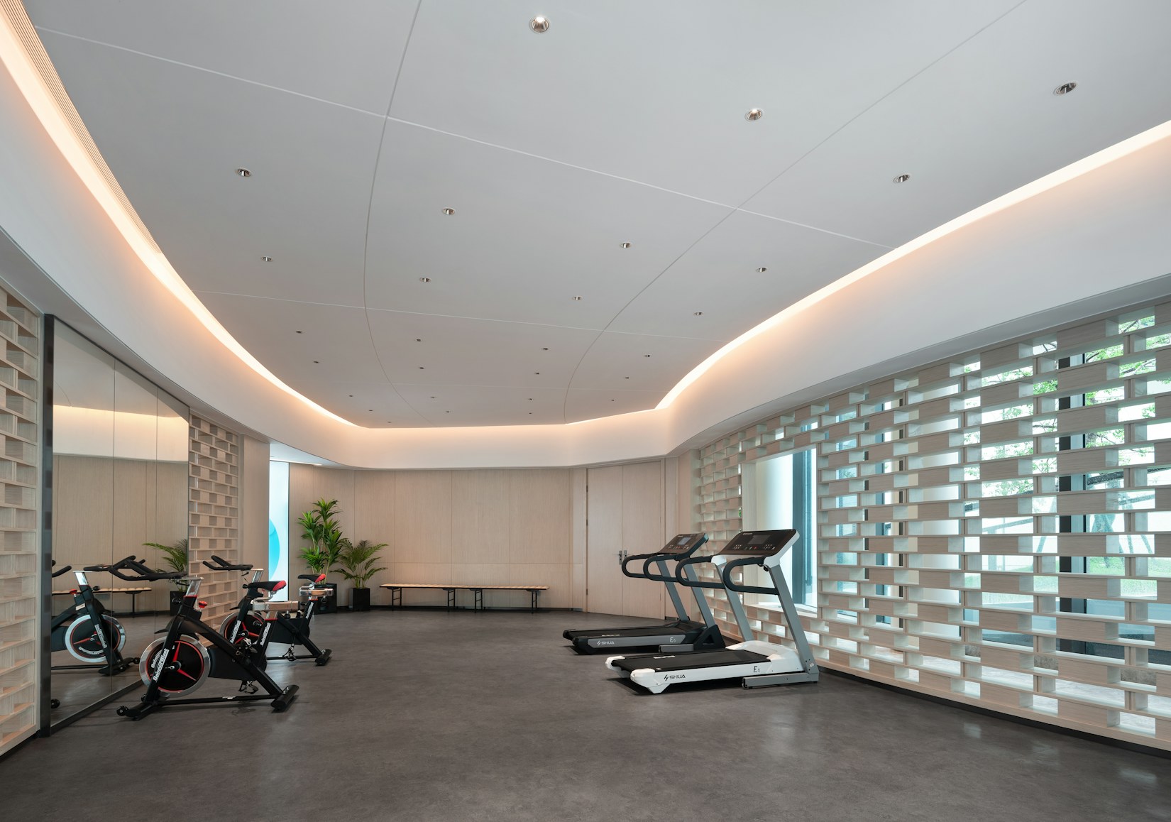 Gym floor with treadmills and exercise bikes