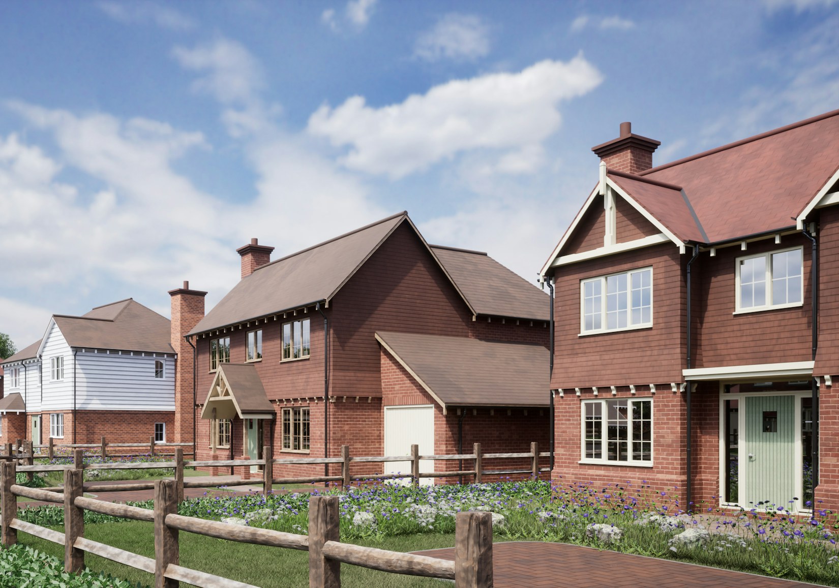 Row of new-build brick houses Row of new-build brick houses
